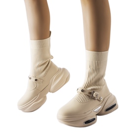 Cremefarbene Stiefeletten mit Sockenobermaterial von Ivana beige