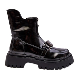 S.Barski Lack-Damen-Reißverschlussstiefel D&amp;A MR870-94 Schwarz