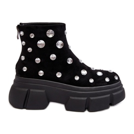 S.Barski Isolierte Wildlederstiefel mit Kristallen D&amp;A MR870-83 Schwarz