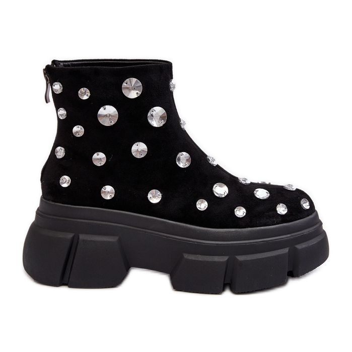 S.Barski Isolierte Wildlederstiefel mit Kristallen D&amp;A MR870-83 Schwarz