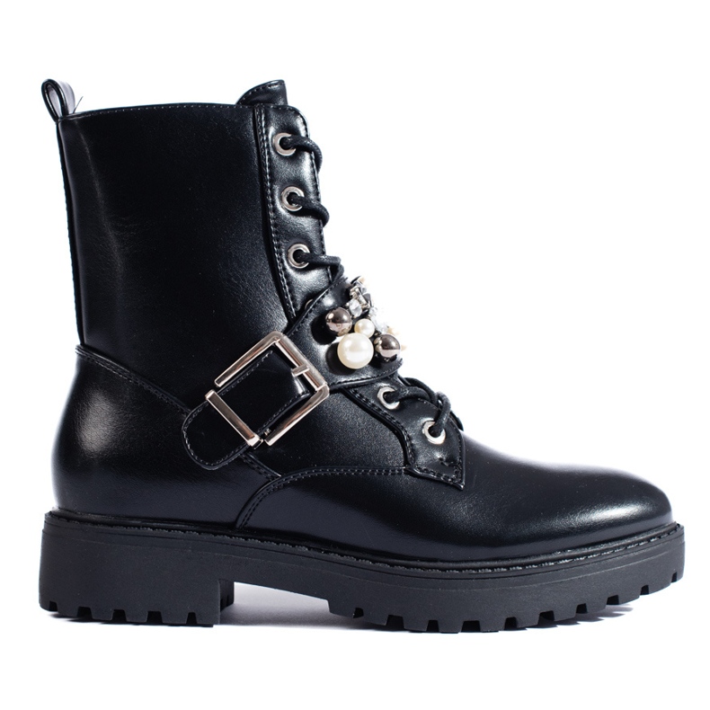 Schwarze Damenbaggies mit Shelovet-Perlen