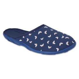 Befado Damenhausschuhe 235D192 blau mit weißen Schmetterlingen