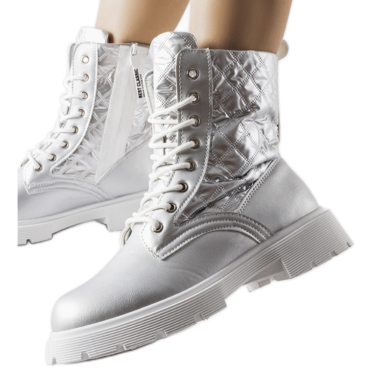 Inna Silberne Stiefel mit Jalbert-Steppung verziert silber-