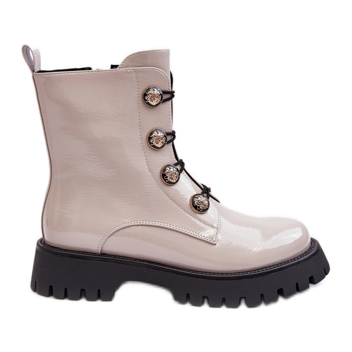 S.Barski Isolierte Damen-Stiefeletten mit dekorativen Knöpfen D&amp;A MR870-51 Hellbeige