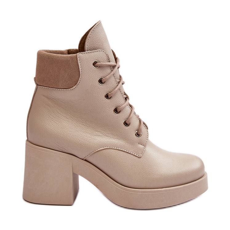 Damen-Lederstiefeletten mit hohem Absatz in Beige von Lemar Leocera