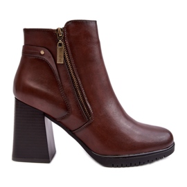 Sergio Leone Damen-Stiefeletten mit hohem Absatz und Reißverschlüssen, braune Ryelle