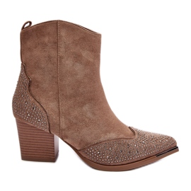 FS1 Verzierte Cowboystiefel für Damen mit hohem Absatz in Beige von Eleduana