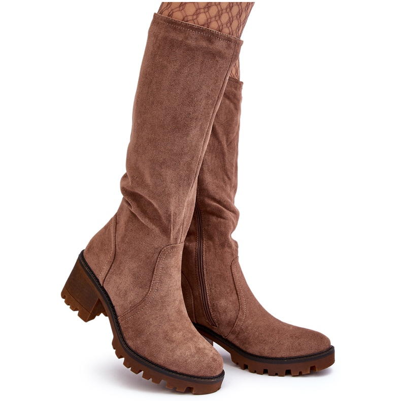 WS1 Damenstiefel mit niedrigem Absatz bis über das Knie, Braun Beveta