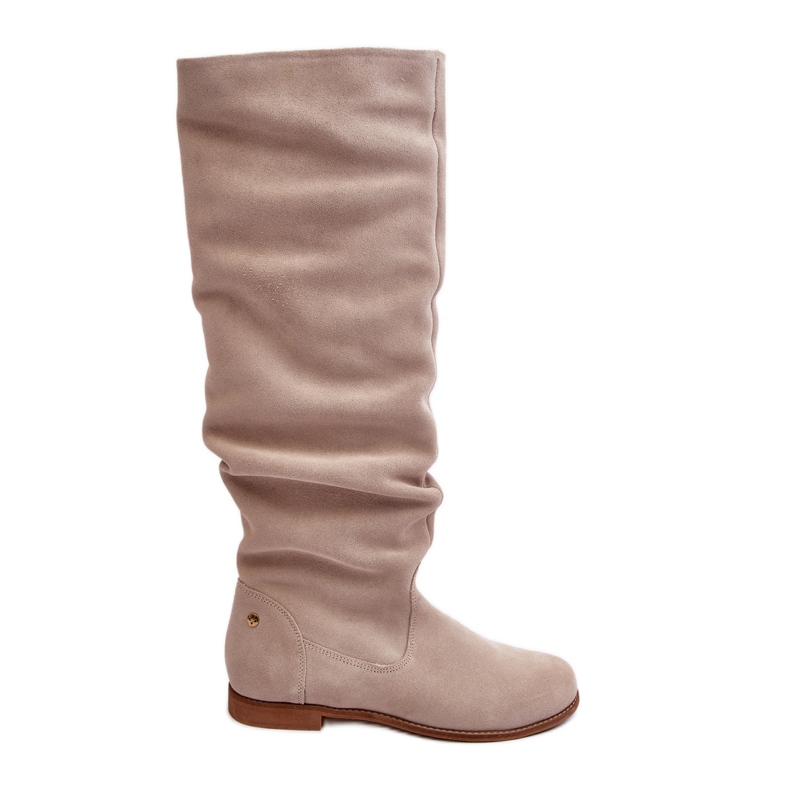 Kniehohe Damenstiefel aus Wildleder Maciejka 05790-22 Hellbeige