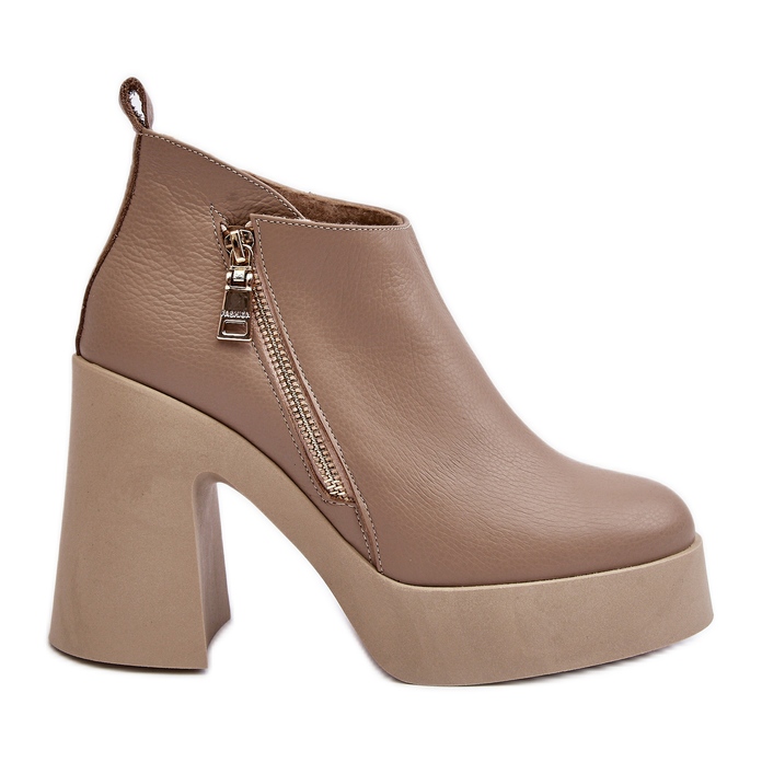 Damen-Stiefeletten mit massivem Absatz und Reißverschluss 1755 Zazoo Beige