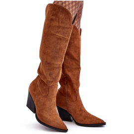 Modische Delia-Cowboystiefel aus Wildleder in Camel braun