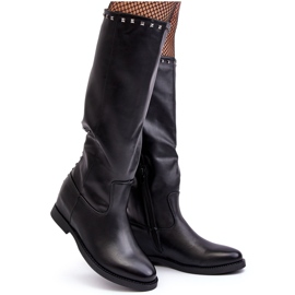 Damen-Overknee-Stiefel mit Nietenverzierung, schwarze Bevitis