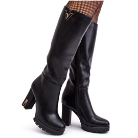 WJ2 Overknee-Stiefel mit hohem Absatz für Damen in Schwarz von Ceesina