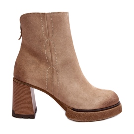 Damen-Stiefeletten aus Wildleder mit hohem Absatz in Beige von Lemar Remilda