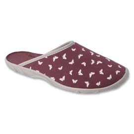 Befado Damenhausschuhe 235D193, Burgunderrot mit Schmetterlingen
