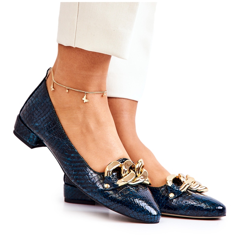 Alberto Violli Leder-Lack-Ballerinas mit Schlangenmuster und Kette, grün