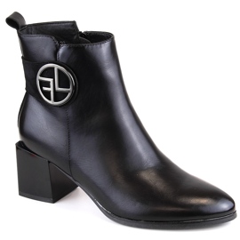 Damenstiefel mit dekorativem High-Heel, isoliert, schwarz, Potocki SZ12227