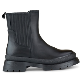 Schwarze Stiefeletten aus Öko-Leder mit dicker Sohle