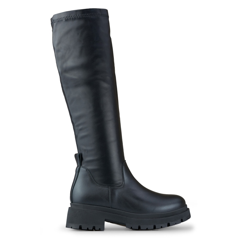 Schwarze elastische Damenstiefel aus Öko-Leder