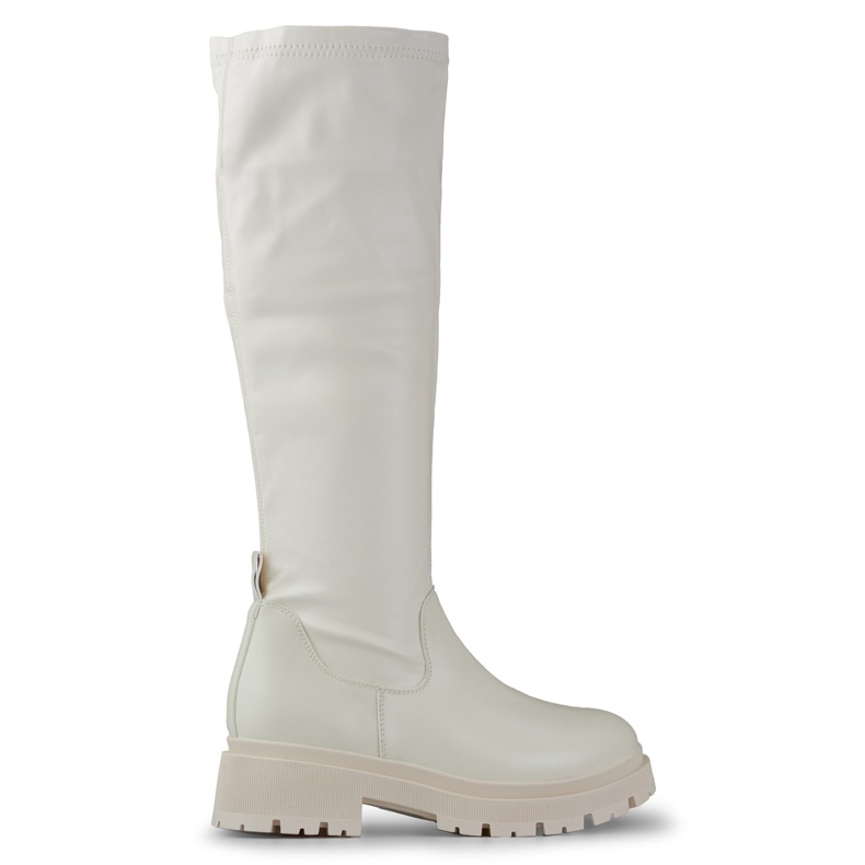 Beige elastische Damenstiefel aus Öko-Leder