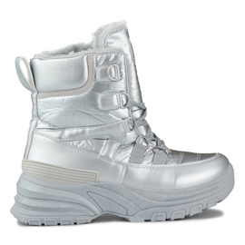 Silberne sportliche Damen-Schneestiefel zum Schnüren silber-