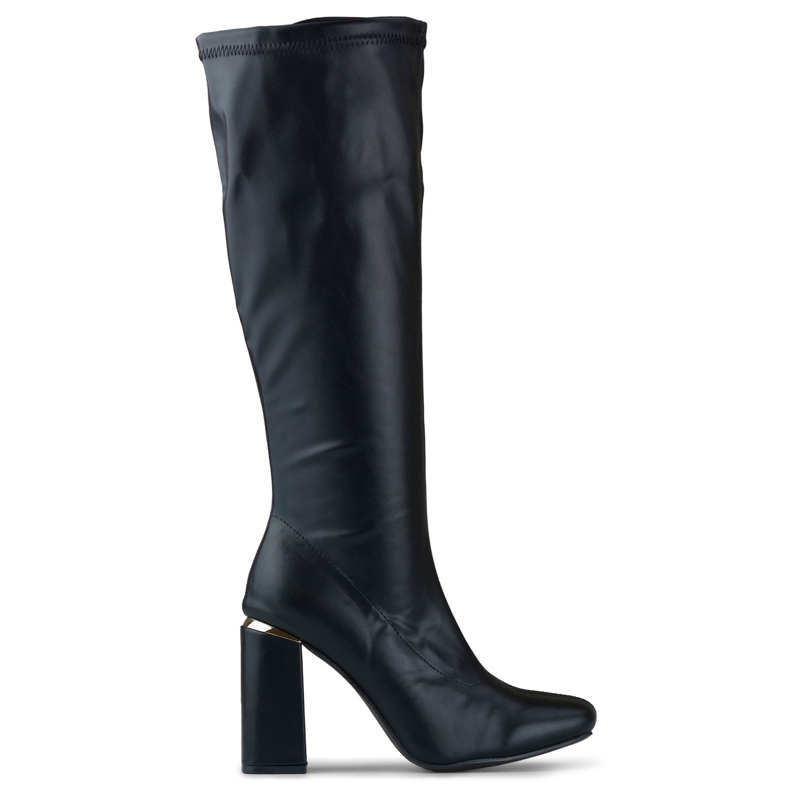 Schwarze Öko-Lederstiefel mit hohen Absätzen