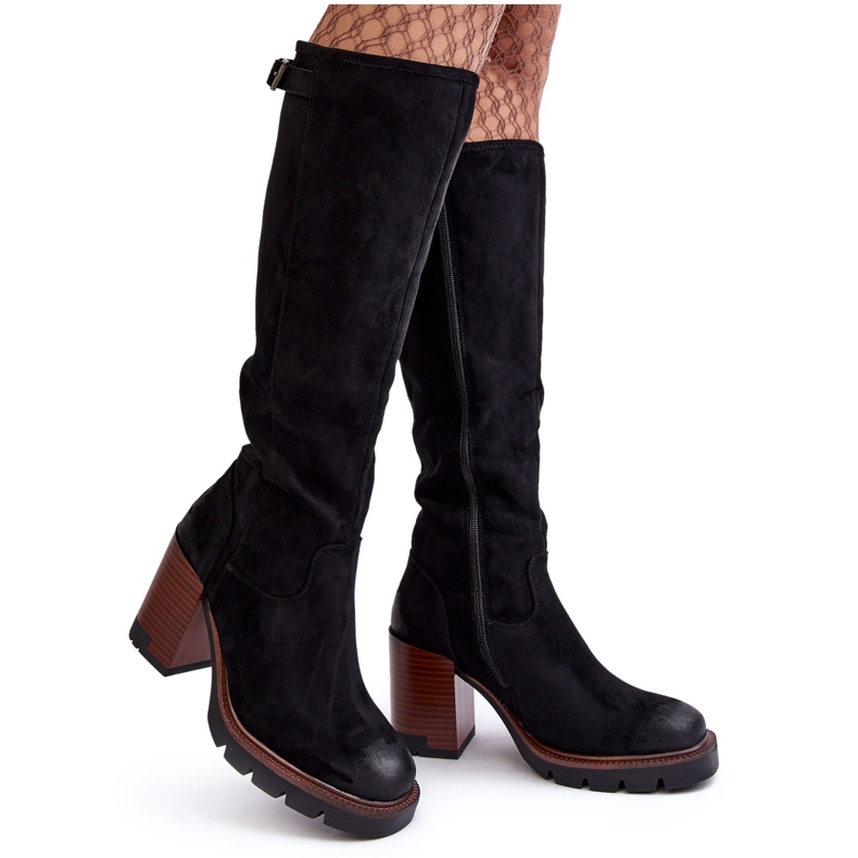 Vinceza Schwarze, isolierte Alzeta-Stiefel mit klobigem Absatz und hohem Absatz für Damen