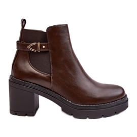 Damen-Stiefeletten aus Leder mit massivem High-Heel, Braun Belinda