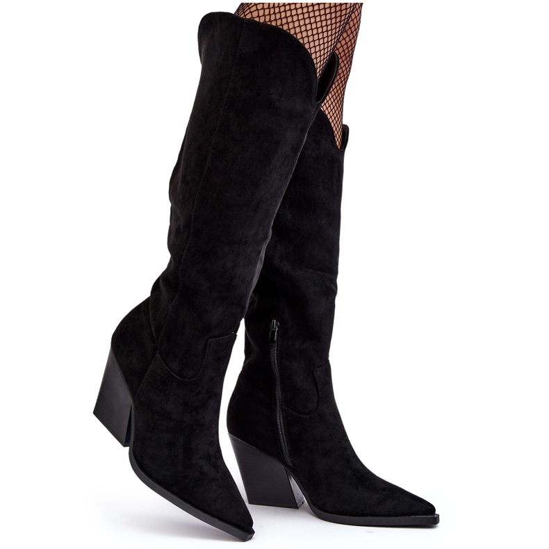 Modische Delia Cowboystiefel aus schwarzem Wildleder