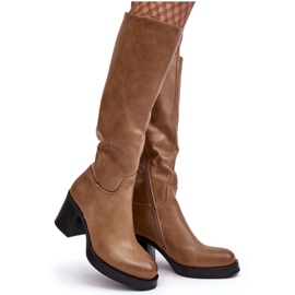 Isolierte Damenstiefel mit hohem Absatz, dunkelbeige Theisen