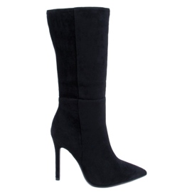 Klassische Wildleder-High-Heel-Stiefel Marissa Black schwarz
