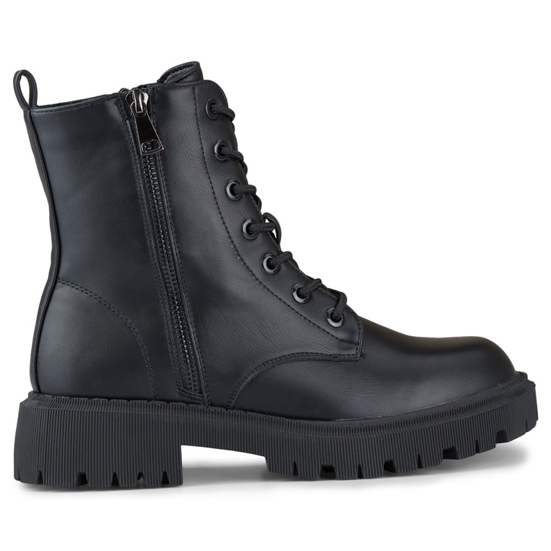 Schwarze Damen-Schnürstiefeletten aus Öko-Leder