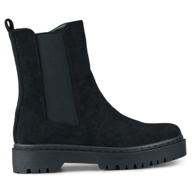 Damenstiefeletten aus schwarzem Wildleder mit dicker Sohle