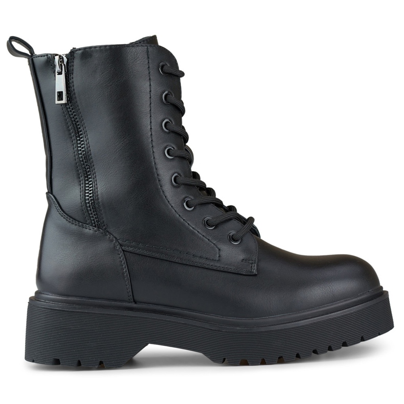 Schwarze Plateau-Arbeitsstiefel für Damen mit Schnürsenkeln