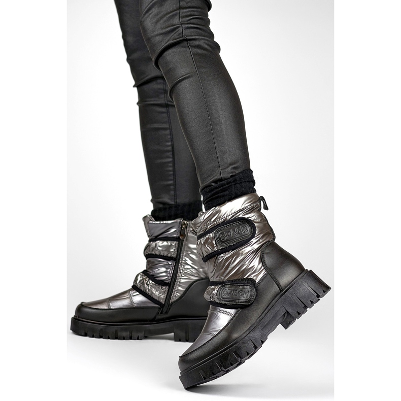 Laila warme Damen-Schneestiefel mit Klettverschluss schwarz