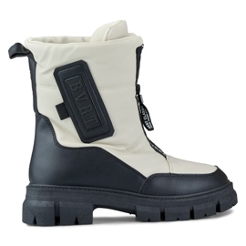 Beige Damen-Schneestiefel mit schwarzer Sohle