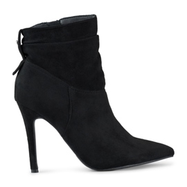 Schwarze Wildleder-Stiefeletten mit hohem Absatz und höherem Schaft