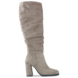 Damen-Wildlederstiefel, dunkelbeige