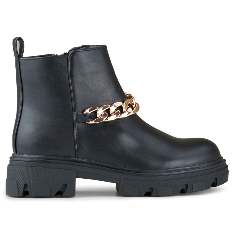 Damenstiefeletten mit Kette aus Öko-Leder schwarz