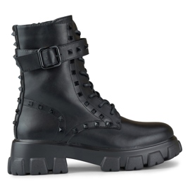 Schwarze Damen-Arbeiterstiefel mit Nieten
