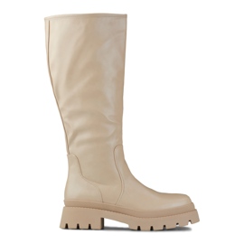 Beige Stiefel mit weitem Schaft