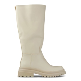 Beigefarbene Stiefel mit breitem Obermaterial aus Öko-Leder