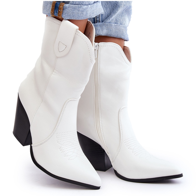 Damen-Cowboystiefel mit hohem Absatz, weiß, Melaitia