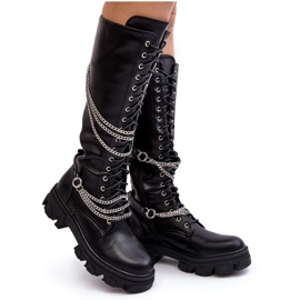 Damenstiefel mit Ketten Schwarz Lannera