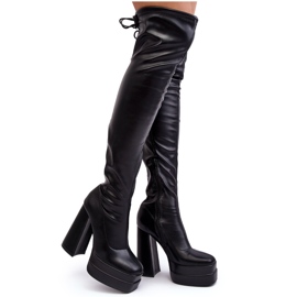 Schwarze Yoge Overknee-Stiefel für Damen mit Plateau und hohem Absatz