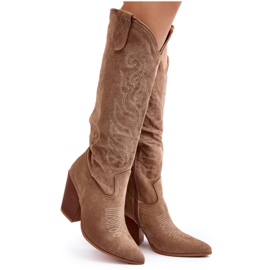 Beige Tomani Damen-Cowboystiefel mit hohen Absätzen
