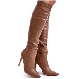 Overknee-Stiefel für Damen mit hohem Absatz, dunkelbeige Sirenpha