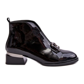 Vinceza Damenstiefel aus Lackleder mit niedrigem Absatz, isoliert, schwarze Loos