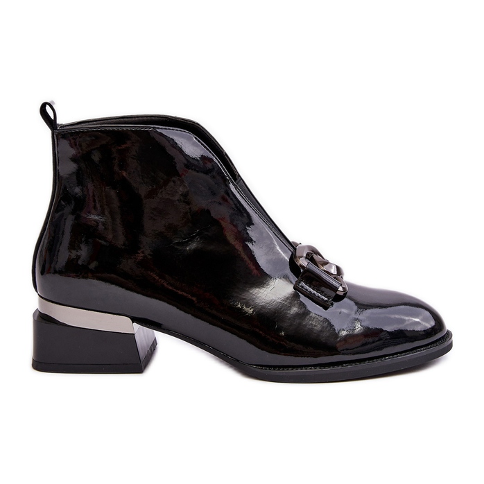 Vinceza Damenstiefel aus Lackleder mit niedrigem Absatz, isoliert, schwarze Loos