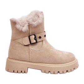 Vinceza Beige Morcos Damen-Stiefeletten mit Pelzreißverschluss